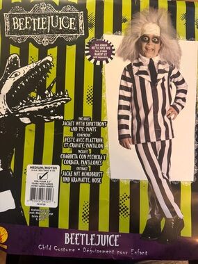 Beetlejuice Kids Costume - Black and White Striped Jacket & Pants Size 5-7